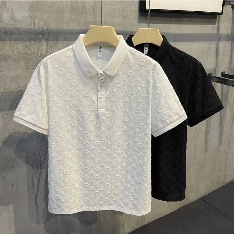 Summer New Men's Lop-up Hollow Short-sleeved Polo Tee Shirt Ice Silk Breathable Business Fashion T-Shirt Male Brand Clothes