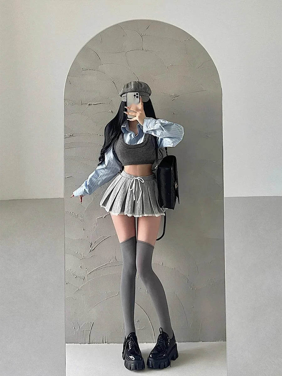 Lace Patchwork Pleated Skirt for Women Y2K Summer Fashion Preppy Drawstring Tutu Skirt Korean Sweet Lolita All Match Mini Skirts