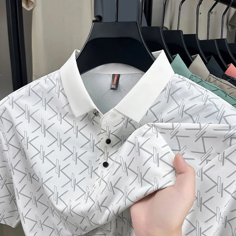 2025 Spring and Summer Men's Short-sleeved Polo Shirt Business Casual Middle-aged Dad's Wear Thin Breathable Lapel T-shirt Men