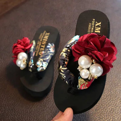 Summer New Non-slip Children's Flip-flops Girls Fashion Beach Shoes Pinch Sandals Female Flowers Slippers Women Wear