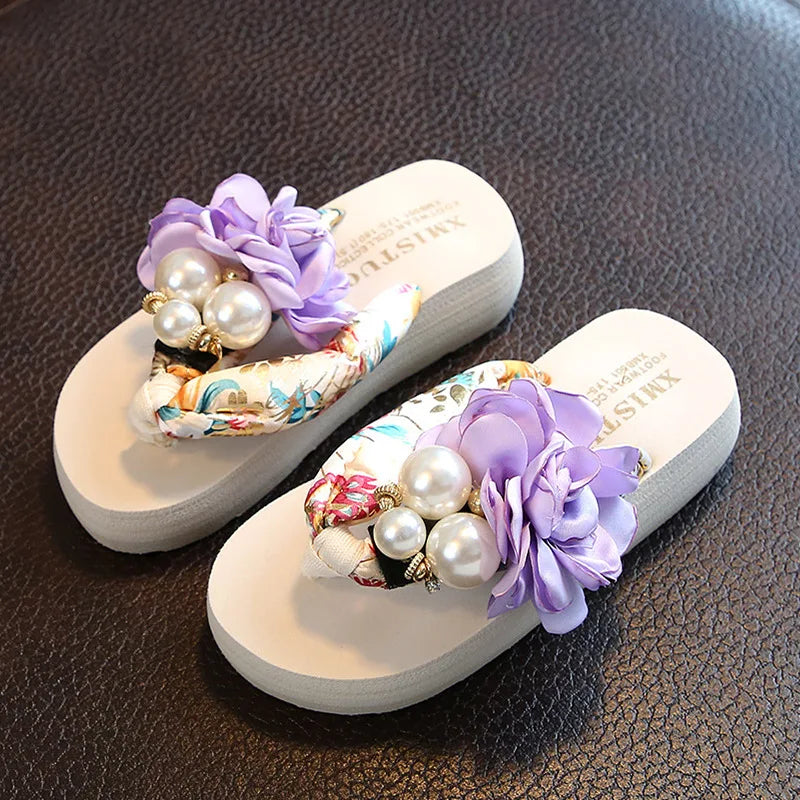 Summer New Non-slip Children's Flip-flops Girls Fashion Beach Shoes Pinch Sandals Female Flowers Slippers Women Wear