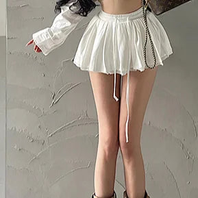Lace Patchwork Pleated Skirt for Women Y2K Summer Fashion Preppy Drawstring Tutu Skirt Korean Sweet Lolita All Match Mini Skirts