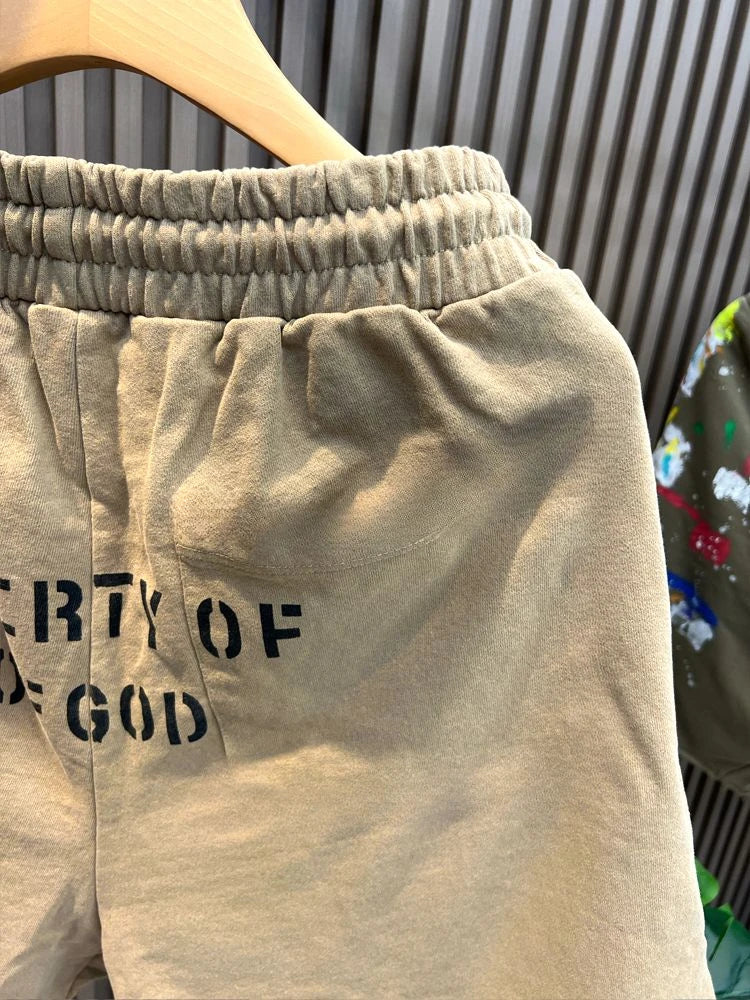 Summer New Heavy American Sweatpants High Street Hip Hop Cotton Printed Shorts Ink Splashing Hipster Elastic Waist Men's Pants