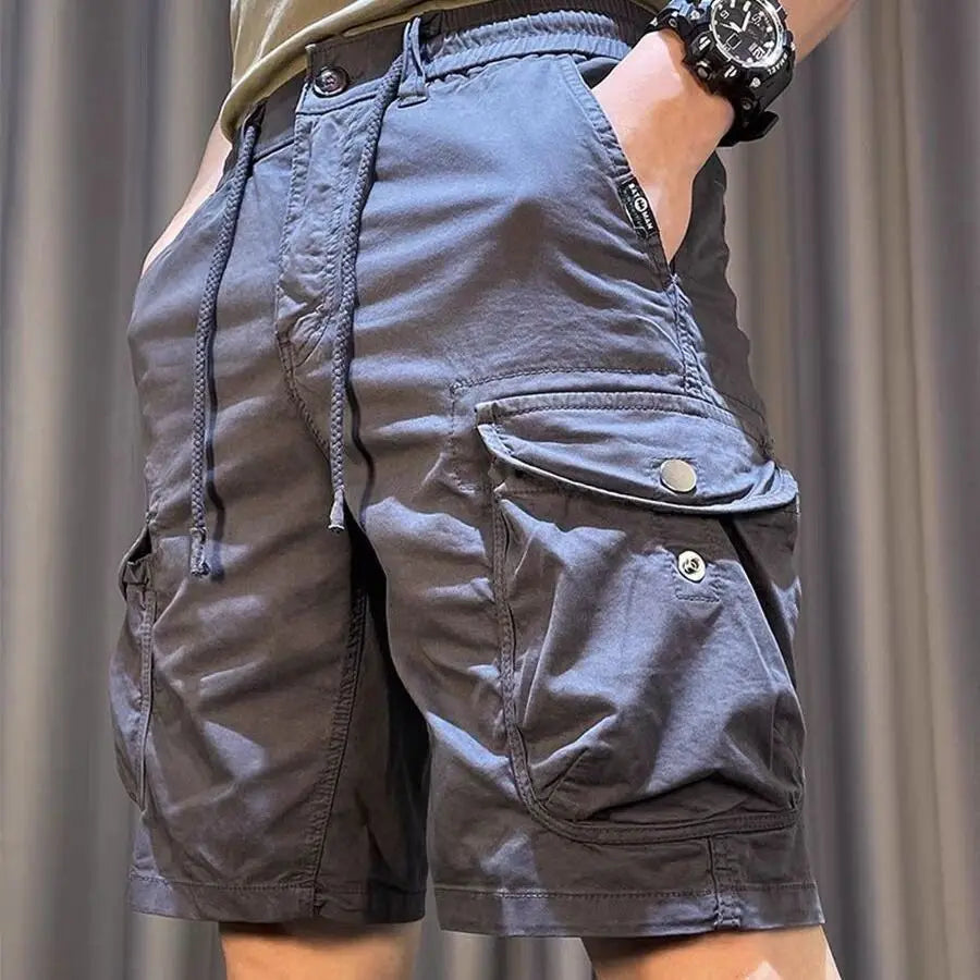 2025 Summer Workwear for Men Casual Multi-pocket Loose Elastic Five-point Mid-sized Pants