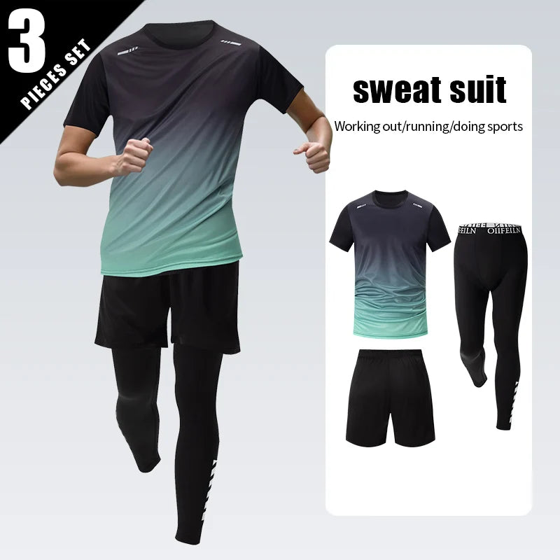 3 Pcs Men's Quick-drying Sports Gradient Suit Leisure Sports Running Short Sleeve Comfortable Sun Protection Pants Joker Shorts