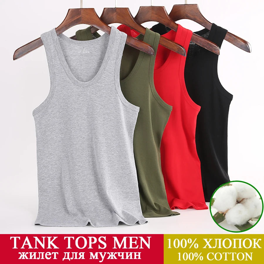Tank Tops Men 100% Cotton Running Vest Fitness Cool Top Gym Sport Slim Colorful Outdoor Casual Undershirt Male Gift 7 Colors