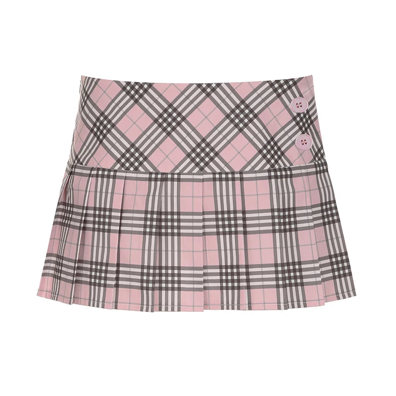Cuteandpsycho Preppy Style Chic Plaid Skirts Harajuku Buttons Cute Korean Pleated Bottoms for Women Fashion Kawaii Mini Skirts