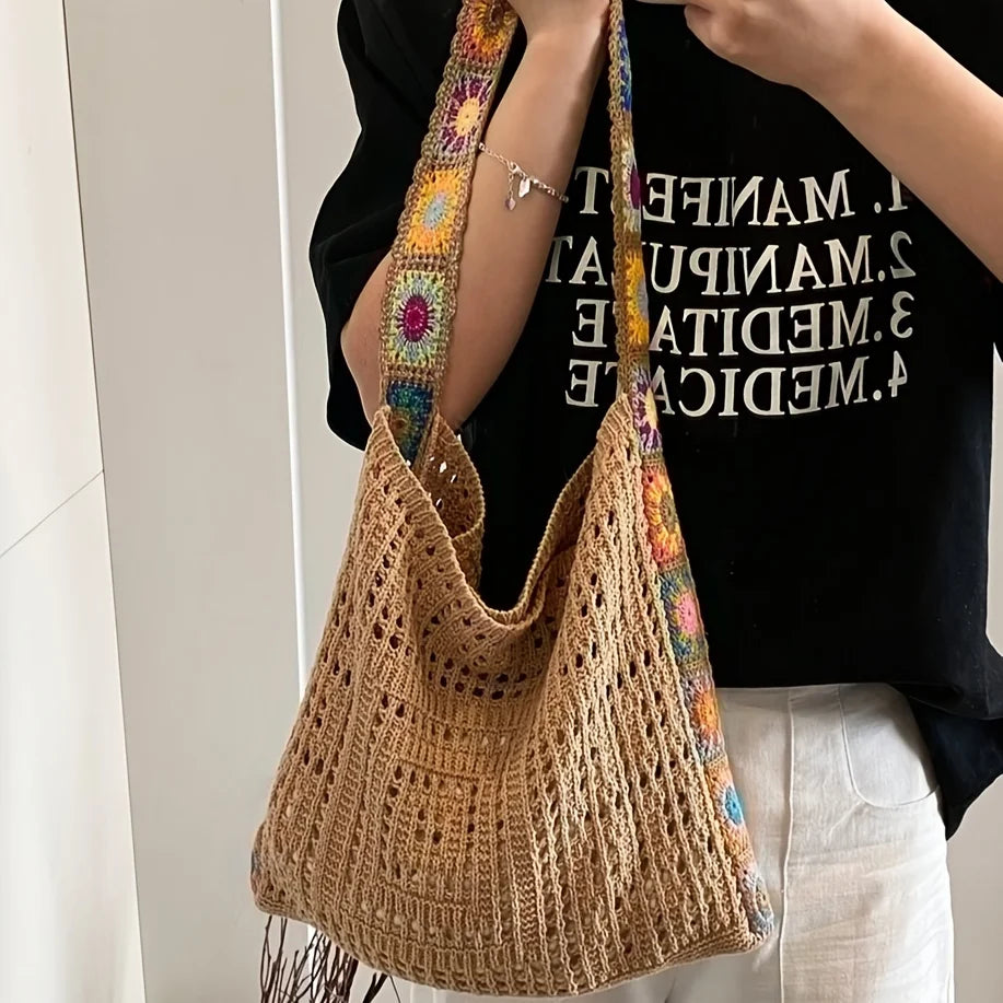 Women Knitted Shoulder Bag Crochet Tote Bag Fashionable Handbag Summer Beach Bаg