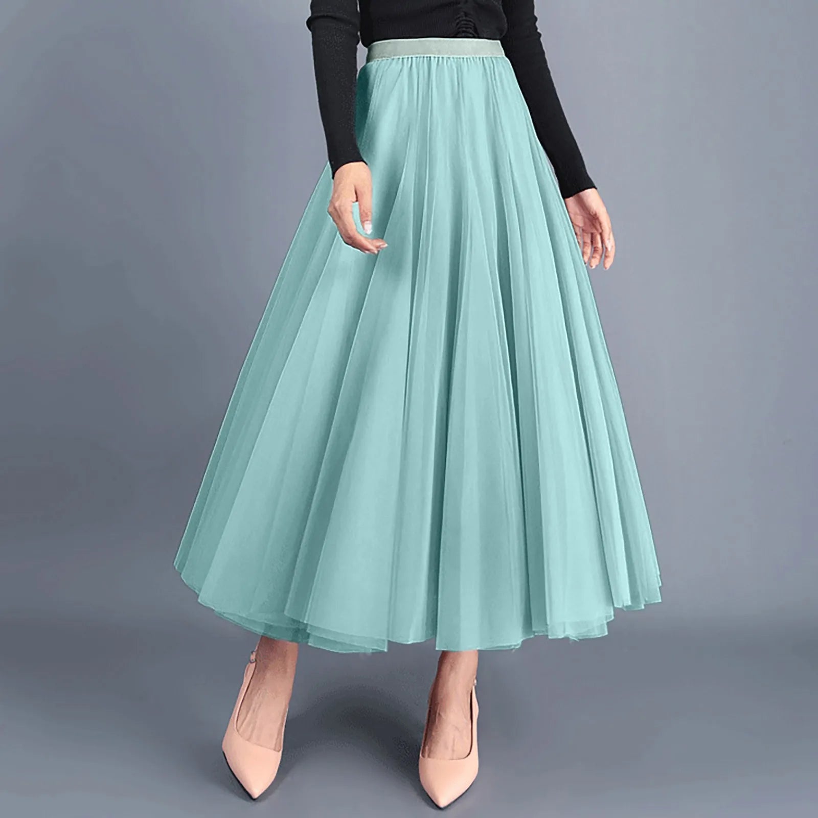 2025 Spring Women Mesh Skirt Long Tulle Skirt Elastic Waist Elegant High Waist Ball Gown Gauze Tutu Skirt For Woman