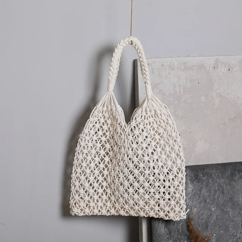 Women Large Capacity Straw Handbag Totes Hollow Out Shoulder Bags Vintage Travel Beach Bag Shopping Pack