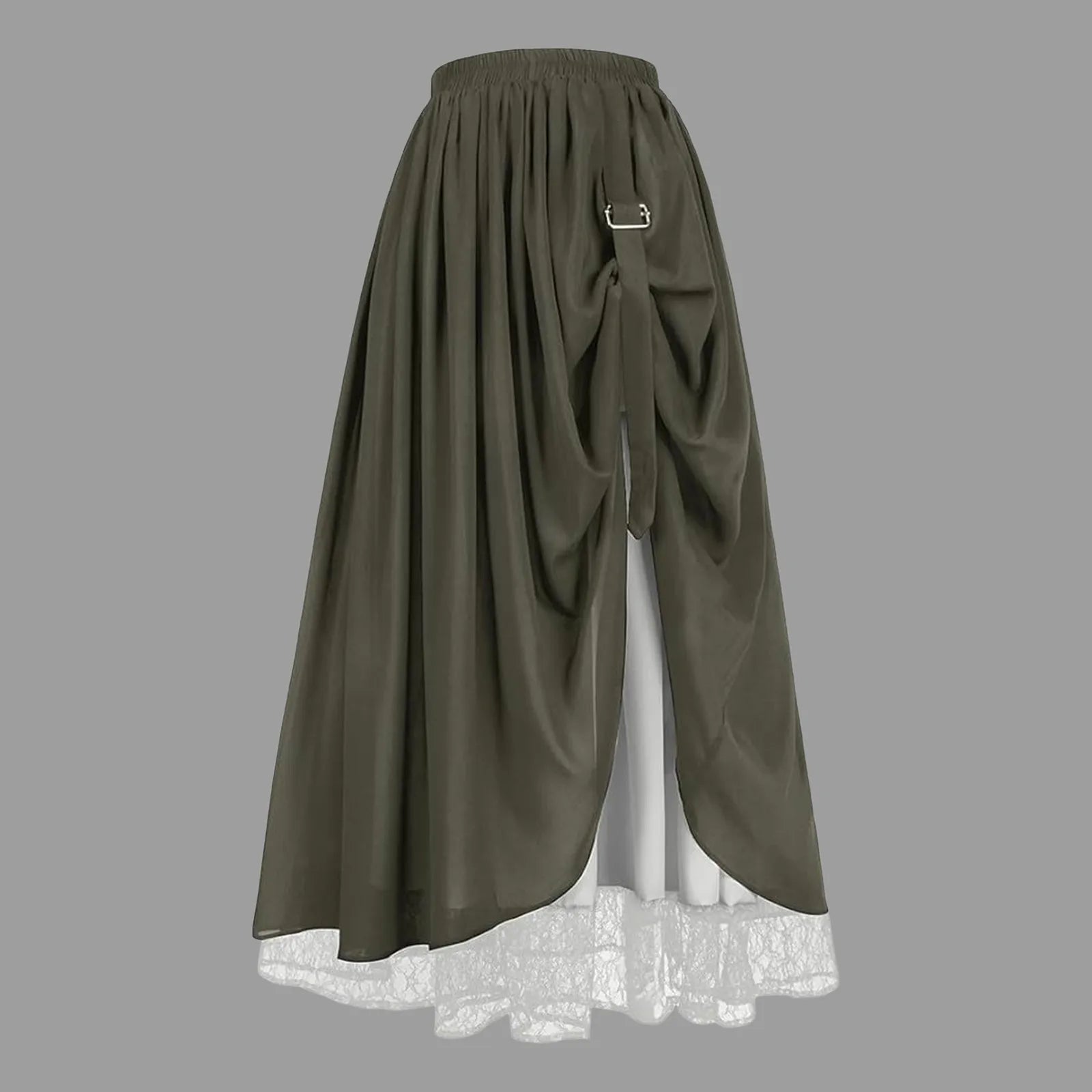 Double Layered Victorian Vintage Skirt Women High Waist Pleated Renaissance Lace Long A Line Skirt With Lining For Autumn Winter