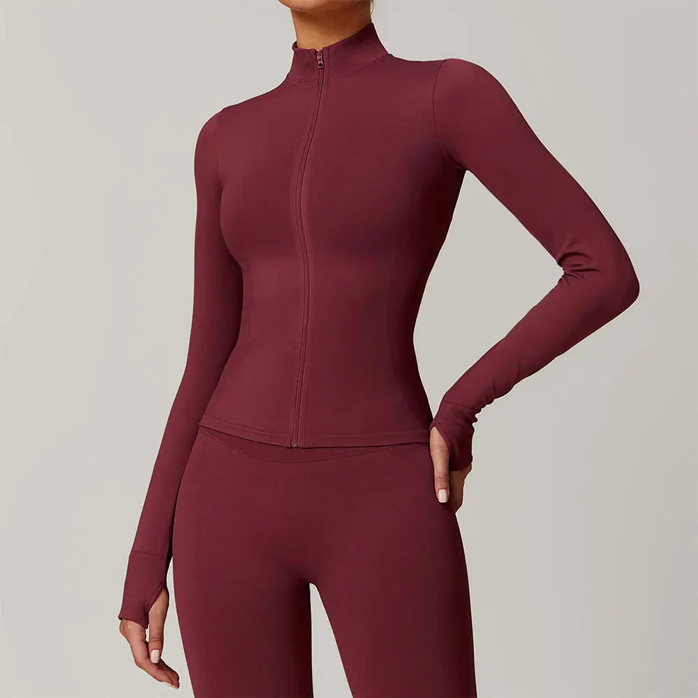 Seamless Long Sleeve Sports Jacket Women Zip Fitness Yoga Shirt Gym Top Activewear Running Coats Workout Clothes For Cycling