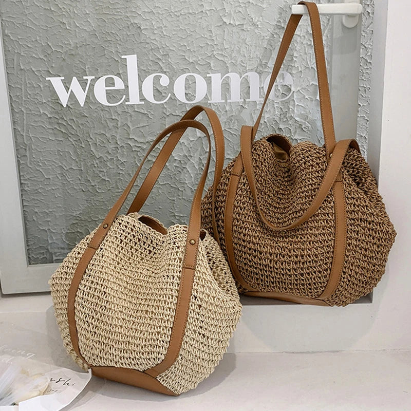 Casual Women's Underarm Shoulder Bag Luxury Design Straw Woven Large Capacity  Fashion Hobo Handbag Summer Beach BagShopper Tote
