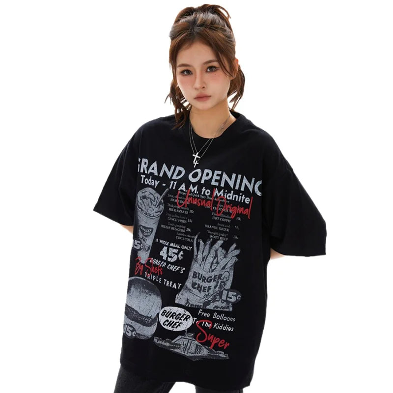 MAQVOB Top Quality EU US Size Street Wear Spring Summer Men Women Cotton Hamburger Printing Short Sleevet T-shirt