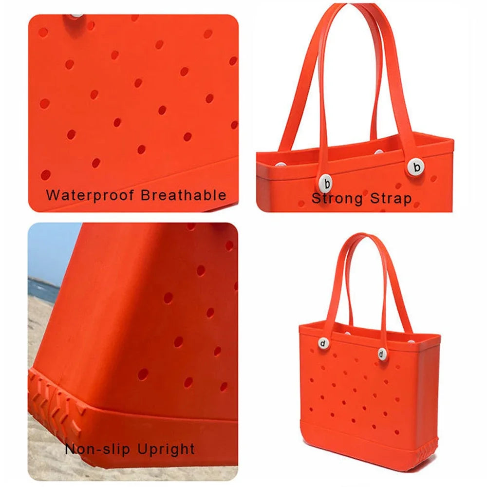 Beach bogg Bag Tote Silicone Basket Waterproof Travel Jelly Handbag Women Picnic Basket Multi-Purpose Croc Handbag Shopping Bags