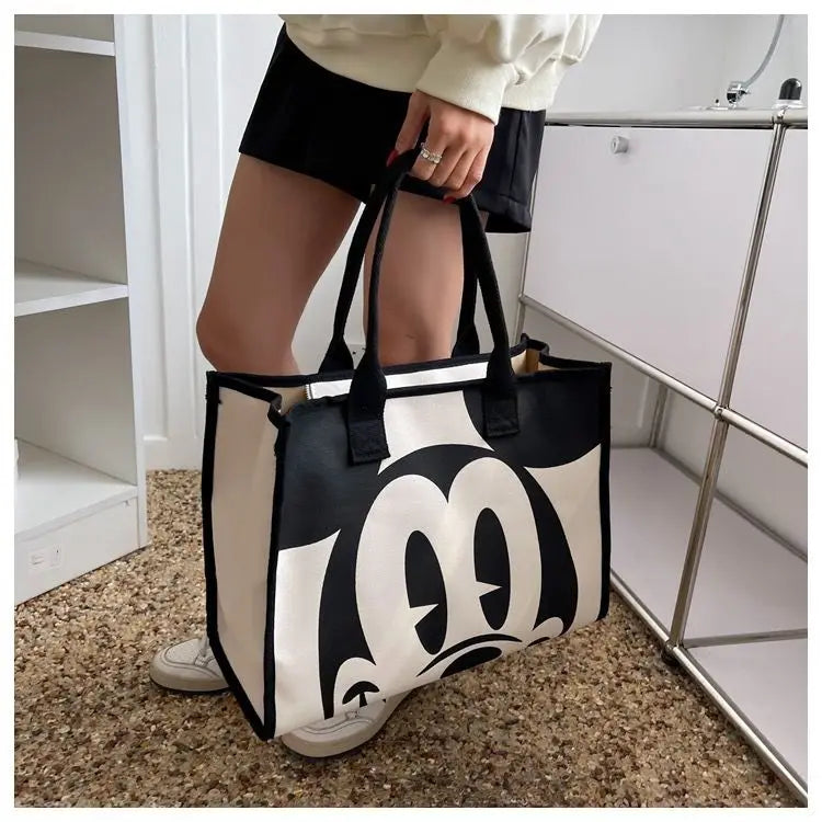 Disney Authorized Mickey Mouse Large Capacity Canvas Tote Bag For Women Elegant Summer Fashion Shoulder Bag Commuter Tote Bag