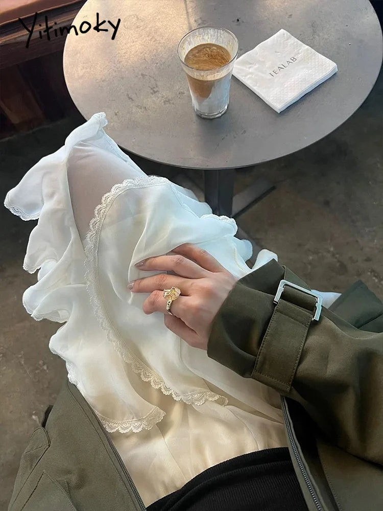 Fashion Skirts for Women Vintage Sexy Casual Skirts Solid Lace Asymmetrical High Waist Sweet Mini 2025 New Spring Summer Skirts