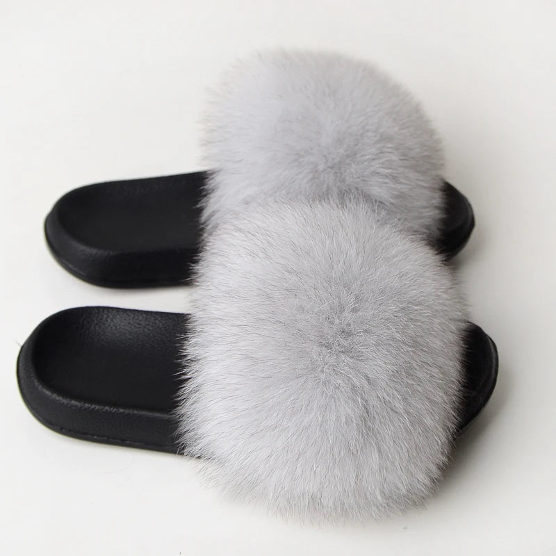 Real Fox Fur Slippers Women Fluffy Slippers With Fur Fashion Beach Shoes Plus Size Shoes Natural Fur Slippers Woman Home Slipper
