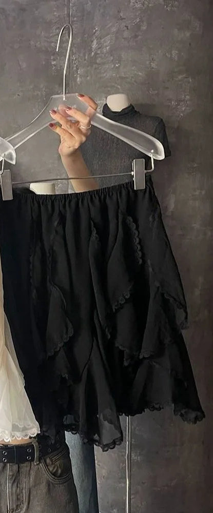 Fashion Skirts for Women Vintage Sexy Casual Skirts Solid Lace Asymmetrical High Waist Sweet Mini 2025 New Spring Summer Skirts