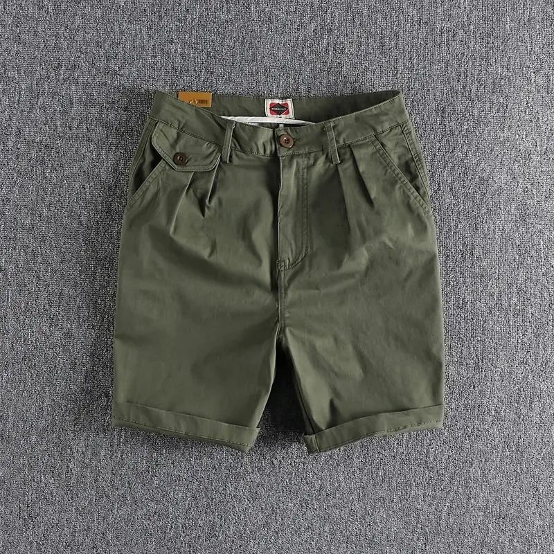 Summer Thin Men Workwear American Retro Solid Color Loose Five-point Straight Casual Shorts