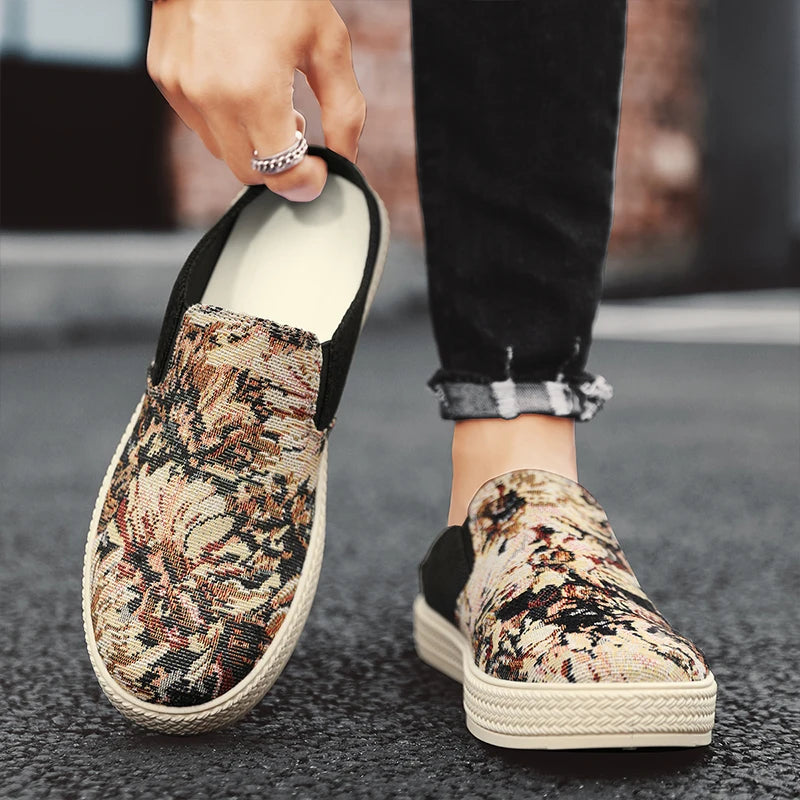 Men's canvas slippers summer outdoor anti-slip soft-sole fashion youth casual slippers driving sandals Joker tide half slippers