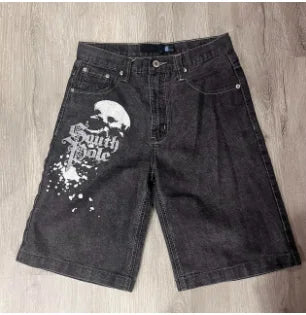 American retro summer vacation style denim shorts design niche letter printing high street loose casual sports men's shorts