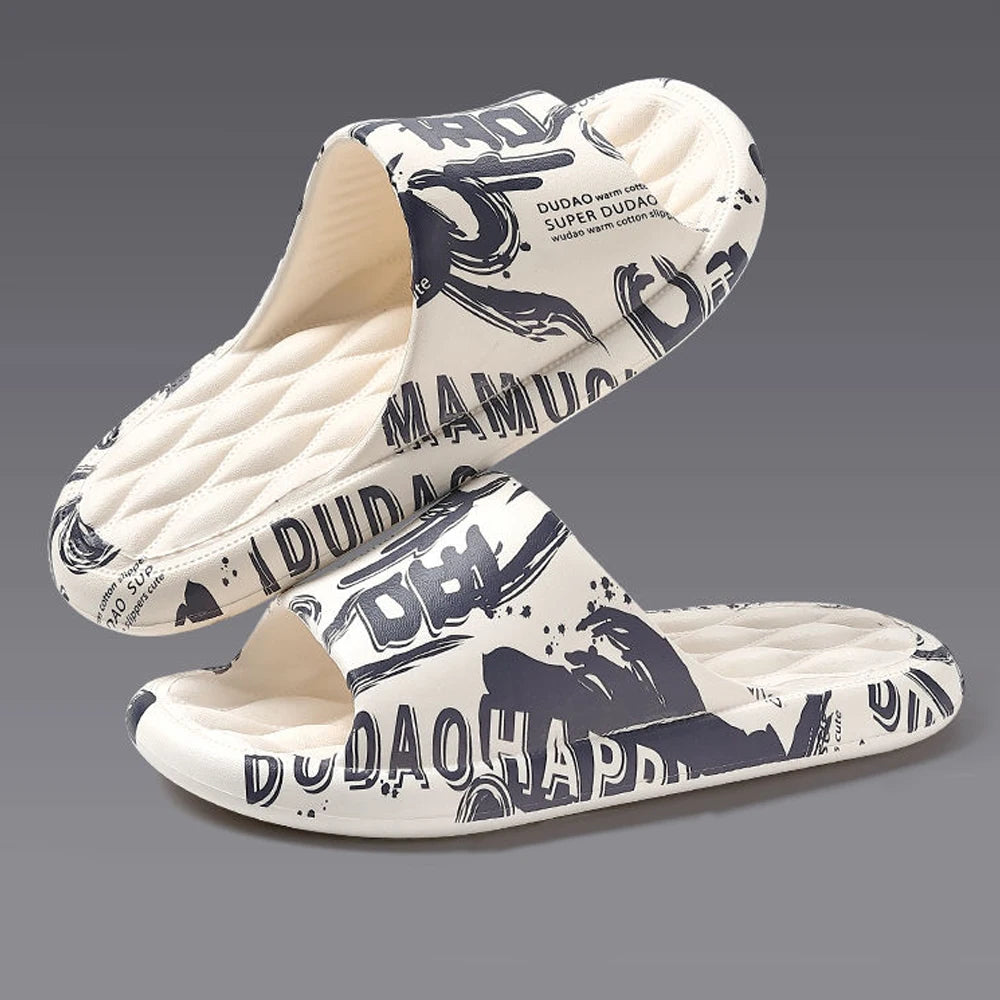 BASATU Men Summer Slippers Beach Sandals Flip Flop Printing Thick Soled Boys Girls Unisex Home Bath Shoe Large Size 46-47