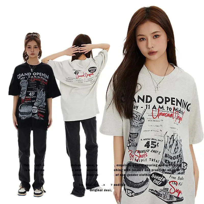 MAQVOB Top Quality EU US Size Street Wear Spring Summer Men Women Cotton Hamburger Printing Short Sleevet T-shirt