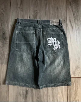 American retro summer vacation style denim shorts design niche letter printing high street loose casual sports men's shorts