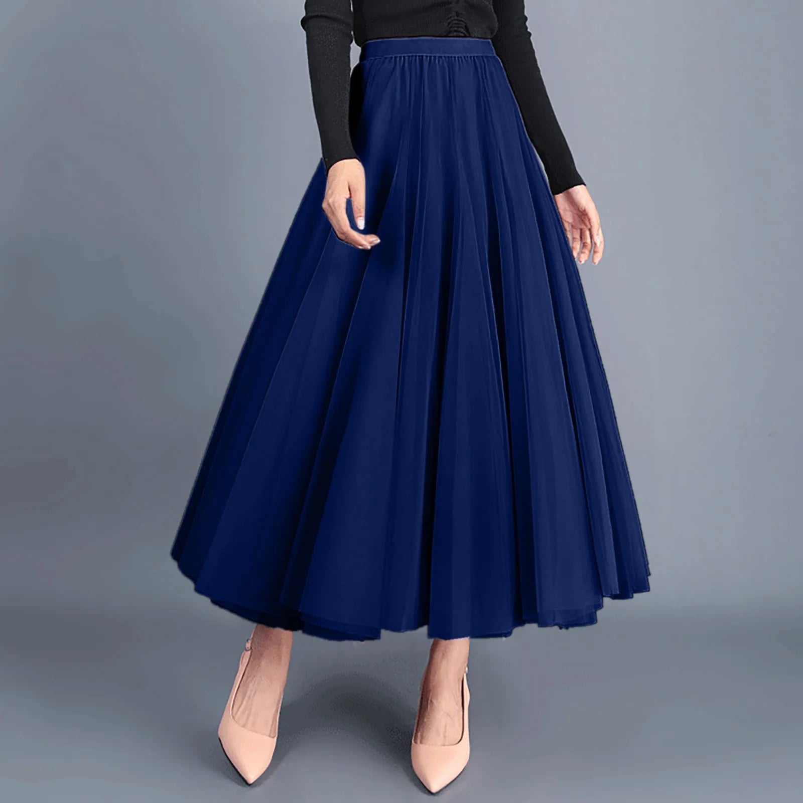 2025 Spring Women Mesh Skirt Long Tulle Skirt Elastic Waist Elegant High Waist Ball Gown Gauze Tutu Skirt For Woman