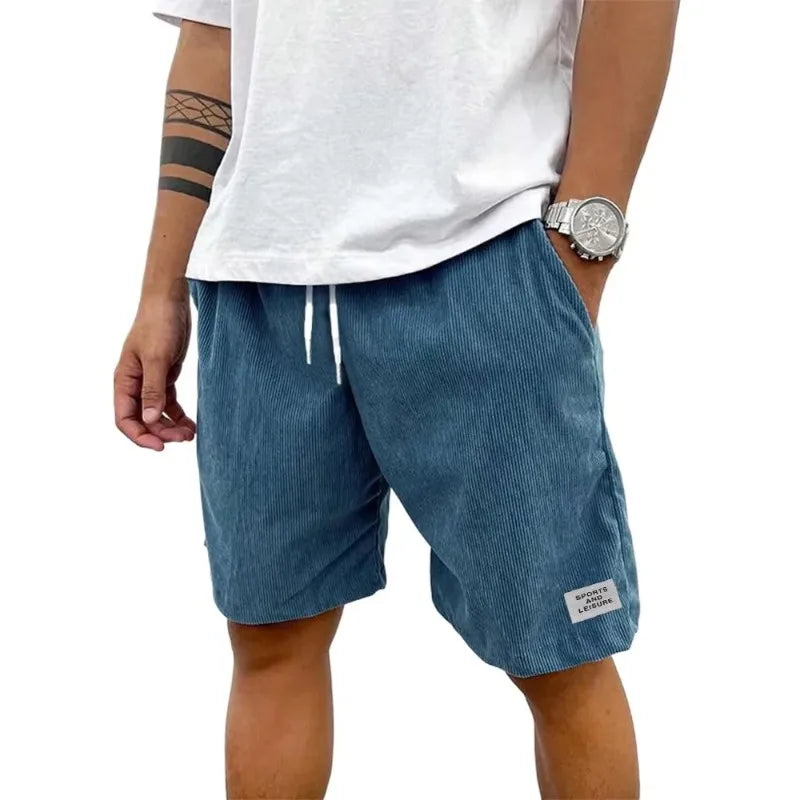 Summer Men's Solid Corduroy Shorts with Drawstring Casual Elastic Waist Fit for Outdoor Daily Activities Streetwear