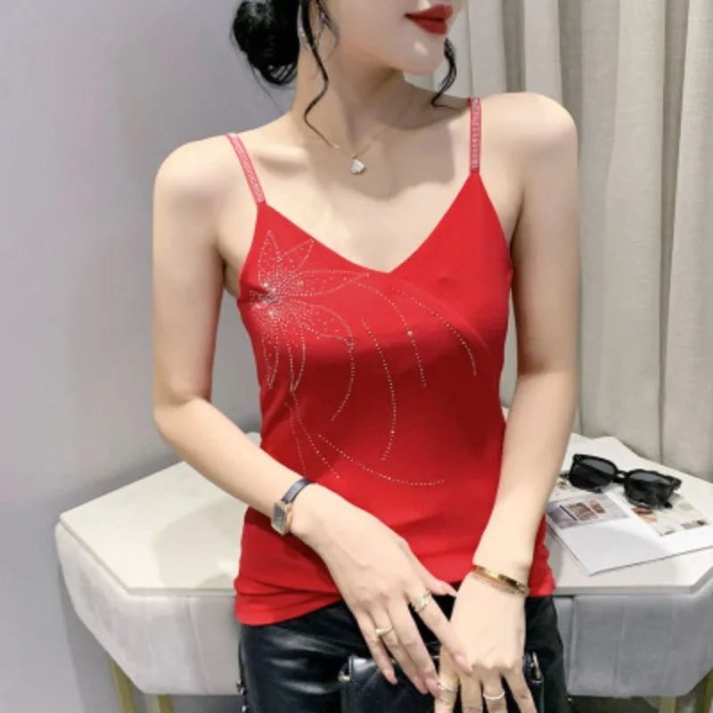 M-3XL Streetwear Luxury Flower Hot Diamonds T-Shirt Women Summer Fashion Sexy Off Shoulder Slim Mesh Tops Female Chic Tees