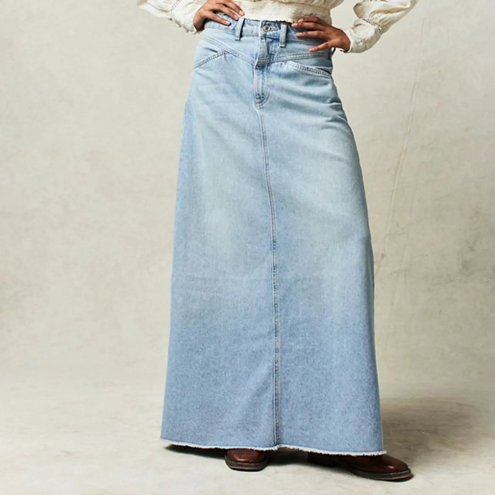 Women Vintage Denim Skirt High Waist A Line Long Jean Skirt Spring-Fall Casual Versatile New Chic Trendy Bodycon Skirt 청치마