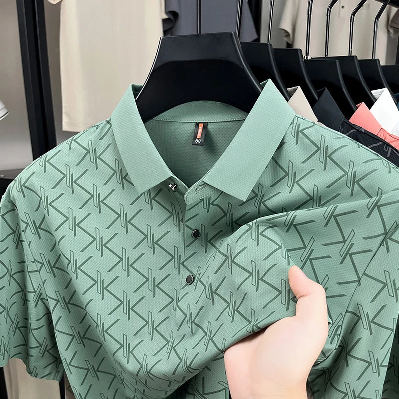 2025 Spring and Summer Men's Short-sleeved Polo Shirt Business Casual Middle-aged Dad's Wear Thin Breathable Lapel T-shirt Men