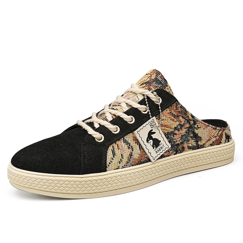 Men's canvas slippers summer outdoor anti-slip soft-sole fashion youth casual slippers driving sandals Joker tide half slippers