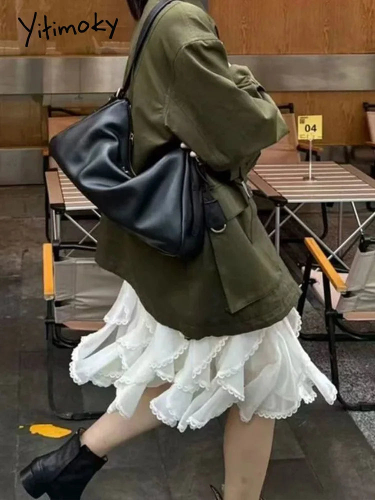 Fashion Skirts for Women Vintage Sexy Casual Skirts Solid Lace Asymmetrical High Waist Sweet Mini 2025 New Spring Summer Skirts