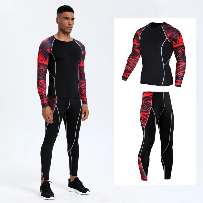 Men's PRO Sports Fitness Suit: Quick-Drying Long-Sleeved T-Shirt & Super Elastic Compression Pants for Running, Training