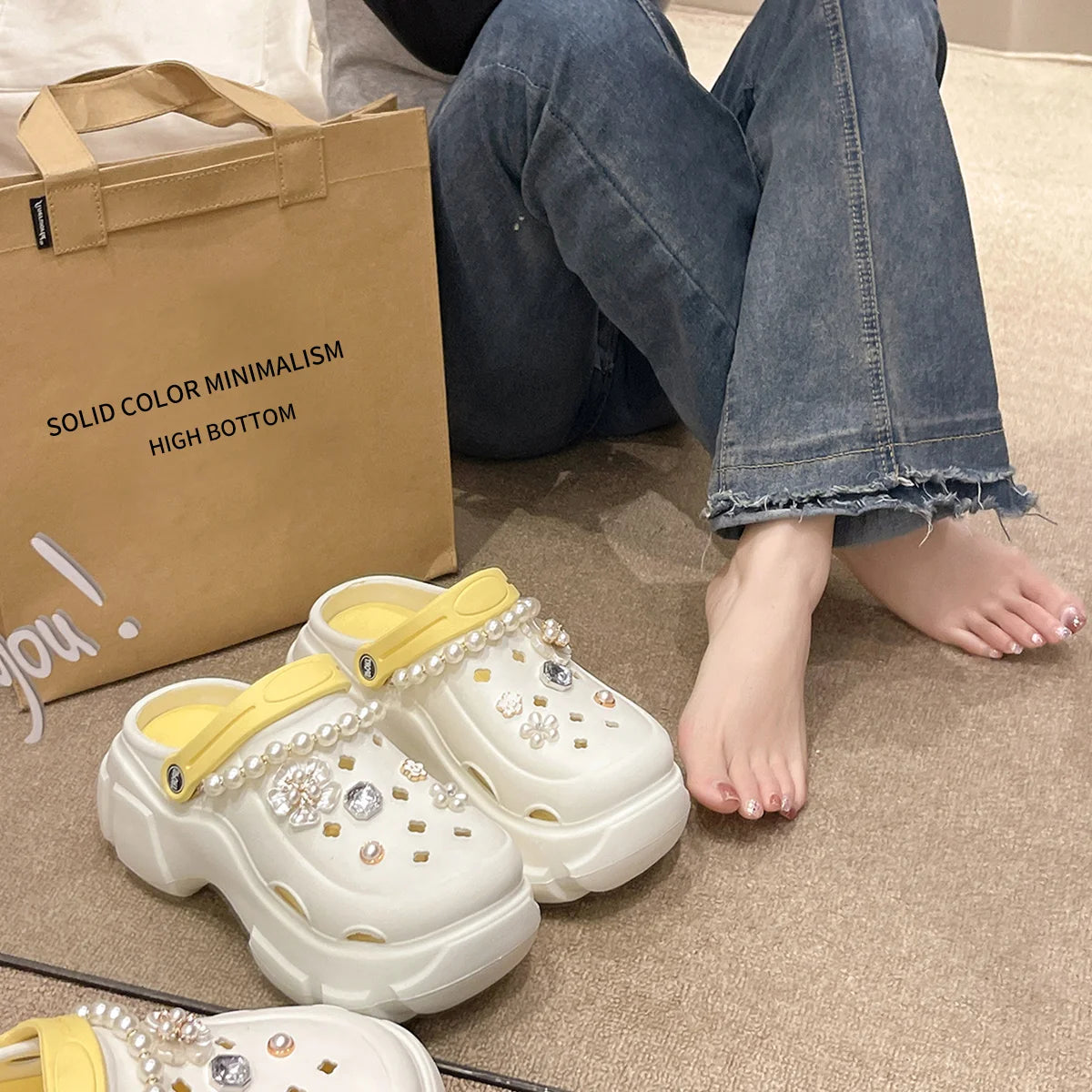 Thick Bottom Women Cave Shoes Heightened Platform Beach Sandals Fashion Comfortable Indoor Outdoor Slippers