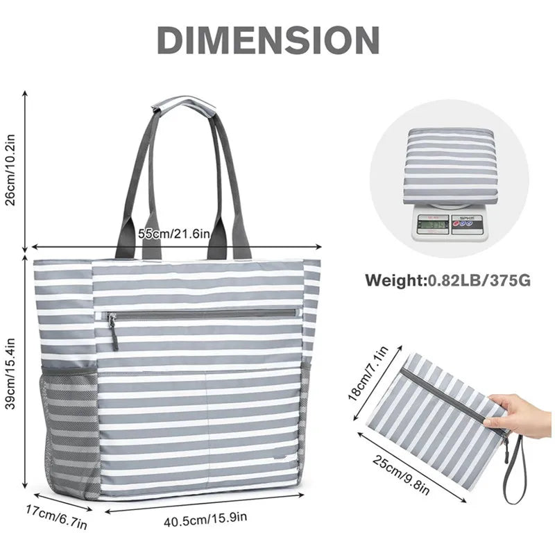 1pcs Beach Tote Bag Waterproof Foldable Large Capacity Lightweight Portable Travel Storage Bag for Outdoor Swimming Vacation