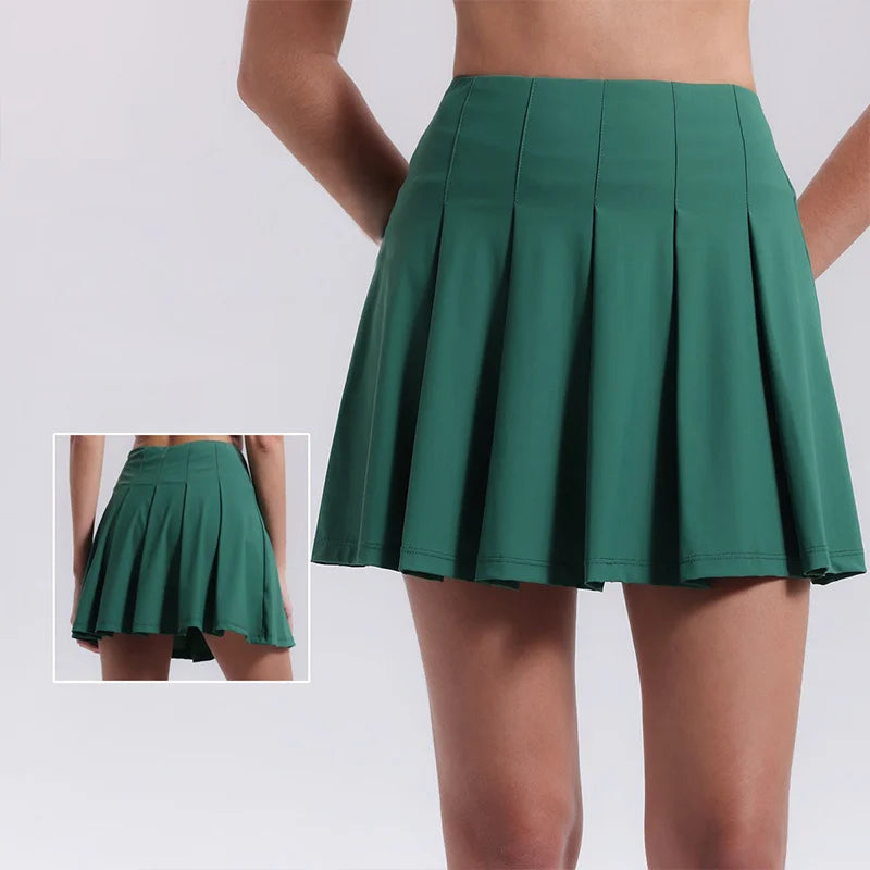 Aiithuug Crease Resistant Tennis Skorts Pockets Pleated Tennis Skort Sports Skirts Stretchy Running Shorts Skirt Golf Skorts