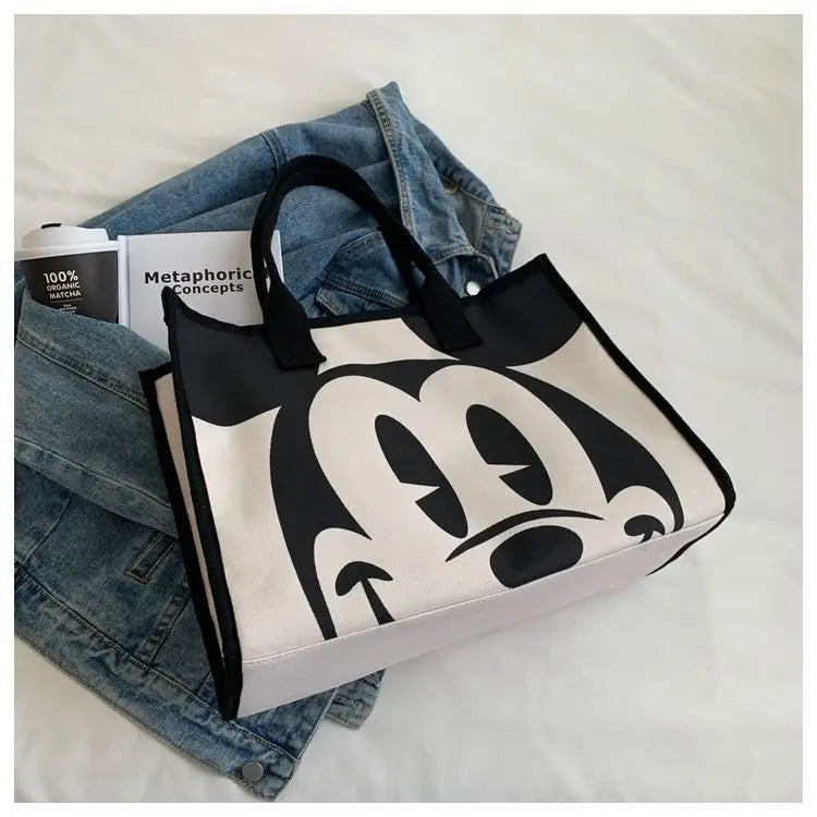 Disney Authorized Mickey Mouse Large Capacity Canvas Tote Bag For Women Elegant Summer Fashion Shoulder Bag Commuter Tote Bag