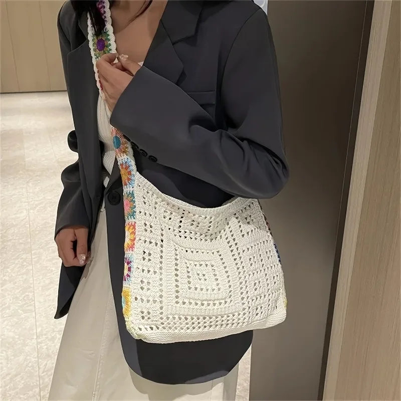 Women Knitted Shoulder Bag Crochet Tote Bag Fashionable Handbag Summer Beach Bаg
