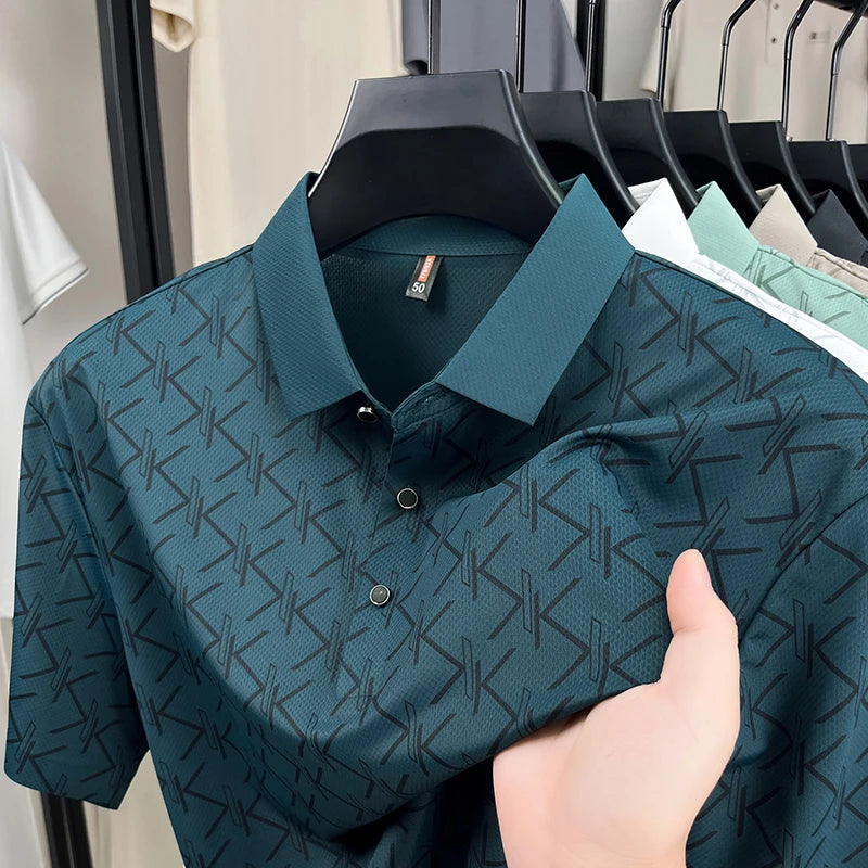 2025 Spring and Summer Men's Short-sleeved Polo Shirt Business Casual Middle-aged Dad's Wear Thin Breathable Lapel T-shirt Men