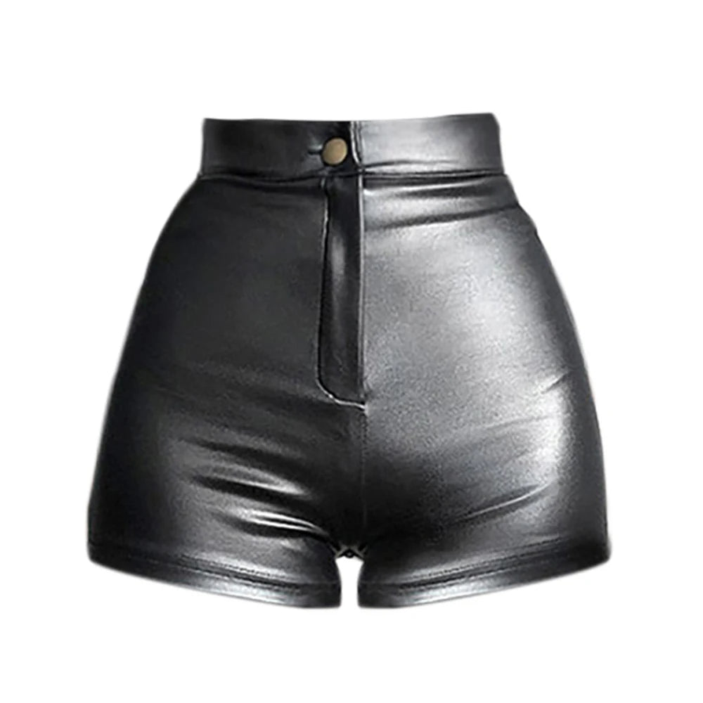 809# New Sexy Summer and Autumn Stretch Plus Size Tight Black Faux Leather Shorts Casual Shorts Leather Pants for Women