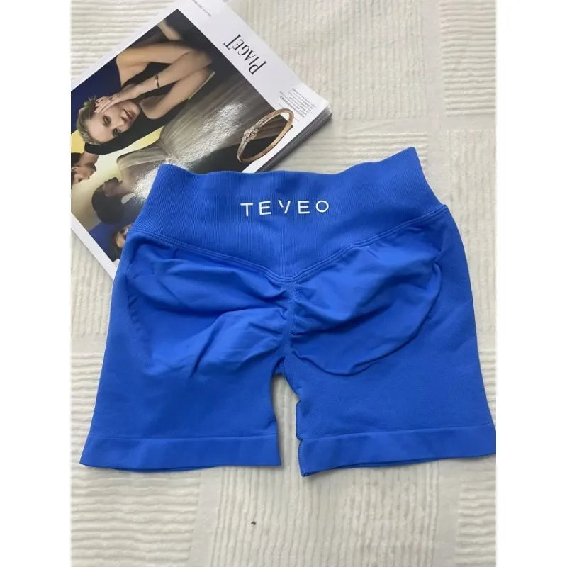 TEVEO Women's Yoga Shorts Stretch Breathable Peach Hip Hip Fitness Running Shorts Hip High Stretch Sweat Wicks Running Shorts