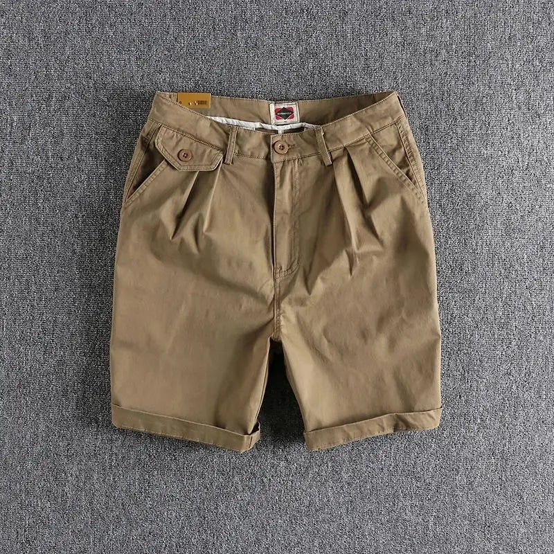 Summer Thin Men Workwear American Retro Solid Color Loose Five-point Straight Casual Shorts