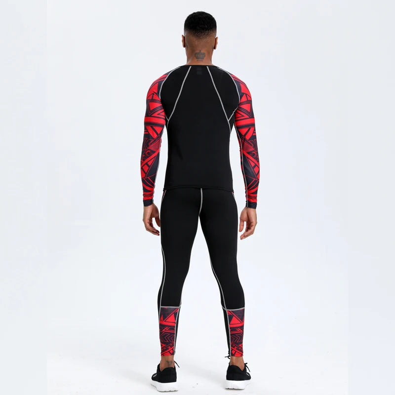Men's PRO Sports Fitness Suit: Quick-Drying Long-Sleeved T-Shirt & Super Elastic Compression Pants for Running, Training