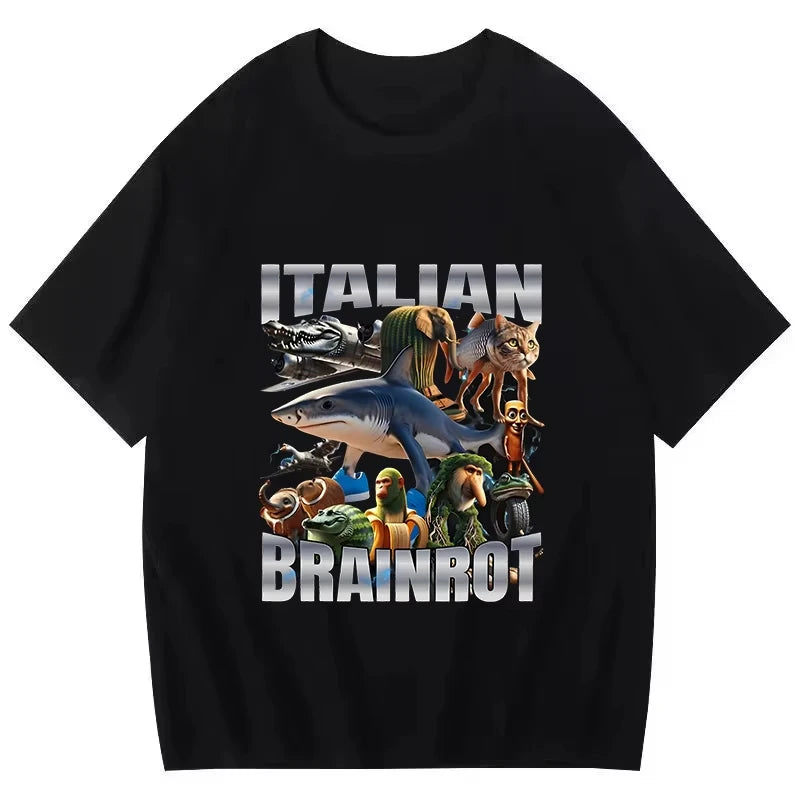 Tralalero Tralala Tung Sahur Bombardiro Crocodilo Tee Shirt Funny Italian Brainrot T-shirt Men Women Meme Print Top Short Sleeve
