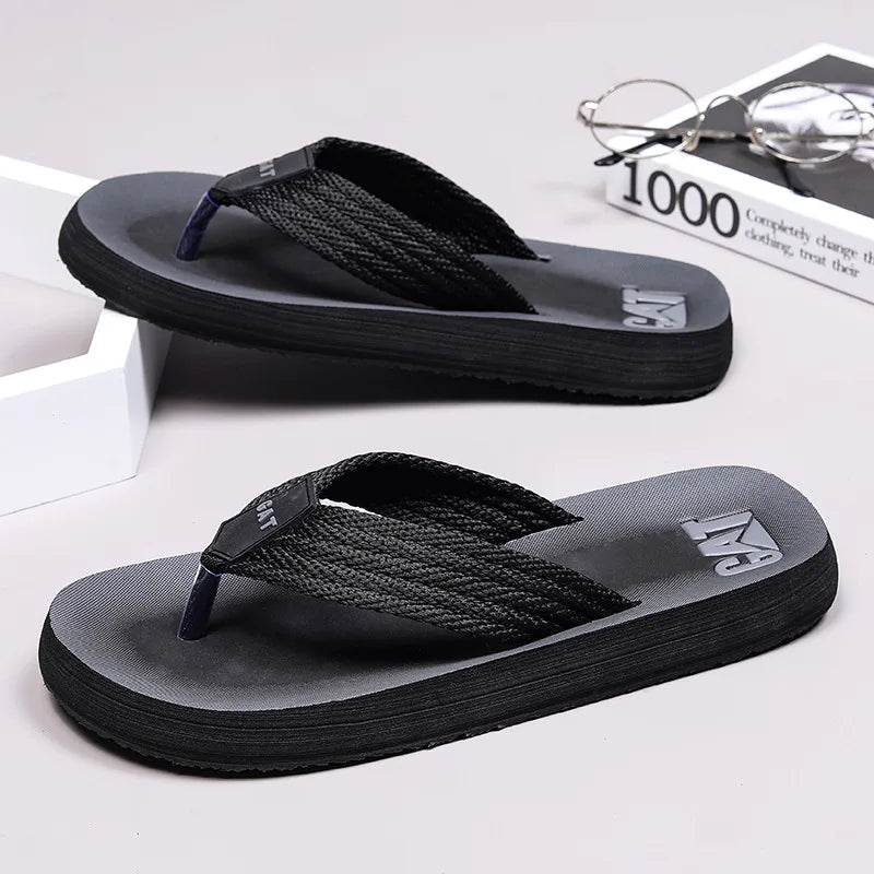 Men's GAT Flip-Flops Wide Strap Non-Pinch Retro Outdoor Anti-Slip Breathable British Style Sandals Beach Shoes