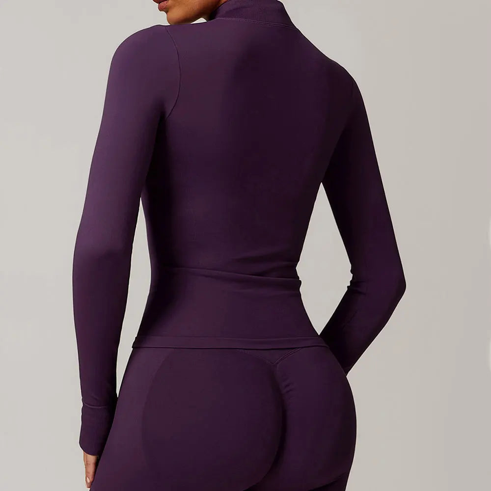 Seamless Long Sleeve Sports Jacket Women Zip Fitness Yoga Shirt Gym Top Activewear Running Coats Workout Clothes For Cycling